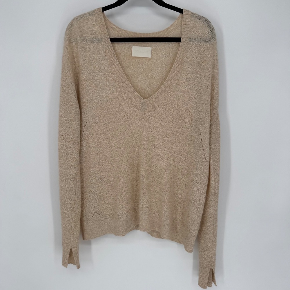 ZADIG & VOLTAIRE ALPACA BLEND V-NECK SWEATER LIGHTWEIGHT KNIT LARGE - NOTE FLAWS